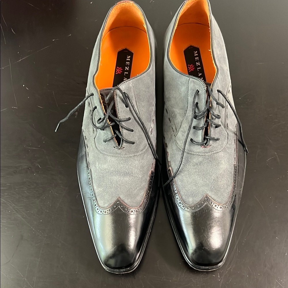 Mezlan New Gray and Black Oxford Shoes with Suede Contrast